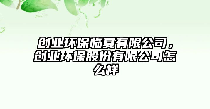 創(chuàng)業(yè)環(huán)保臨夏有限公司，創(chuàng)業(yè)環(huán)保股份有限公司怎么樣