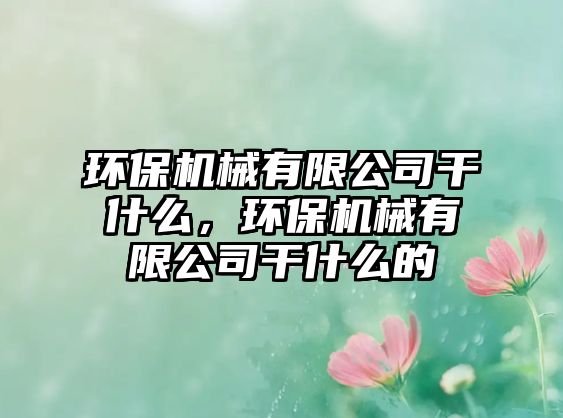 環(huán)保機械有限公司干什么，環(huán)保機械有限公司干什么的