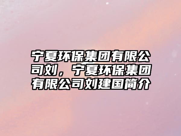 寧夏環(huán)保集團(tuán)有限公司劉，寧夏環(huán)保集團(tuán)有限公司劉建國(guó)簡(jiǎn)介