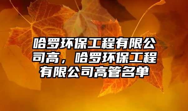 哈羅環(huán)保工程有限公司高，哈羅環(huán)保工程有限公司高管名單