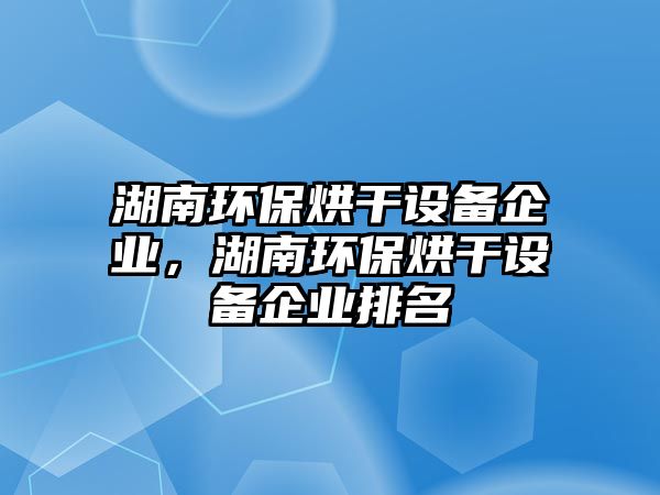 湖南環(huán)保烘干設(shè)備企業(yè)，湖南環(huán)保烘干設(shè)備企業(yè)排名