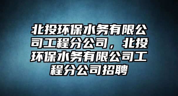 北投環(huán)保水務有限公司工程分公司，北投環(huán)保水務有限公司工程分公司招聘