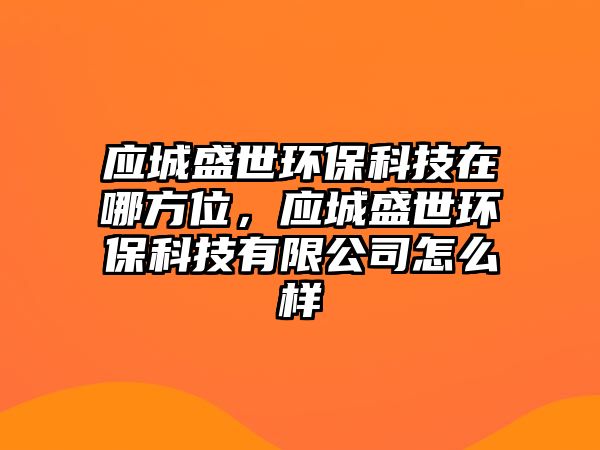 應城盛世環(huán)?？萍荚谀姆轿?，應城盛世環(huán)保科技有限公司怎么樣