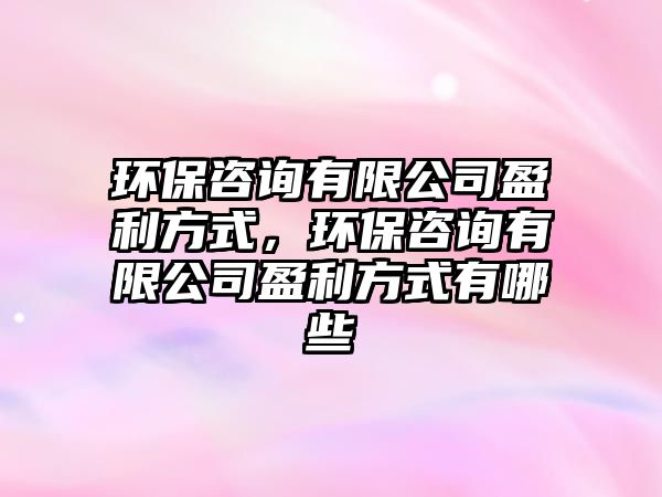 環(huán)保咨詢有限公司盈利方式，環(huán)保咨詢有限公司盈利方式有哪些