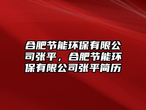 合肥節(jié)能環(huán)保有限公司張平，合肥節(jié)能環(huán)保有限公司張平簡歷