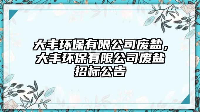 大豐環(huán)保有限公司廢鹽，大豐環(huán)保有限公司廢鹽招標(biāo)公告