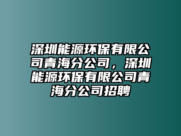 深圳能源環(huán)保有限公司青海分公司，深圳能源環(huán)保有限公司青海分公司招聘