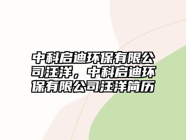 中科啟迪環(huán)保有限公司汪洋，中科啟迪環(huán)保有限公司汪洋簡歷