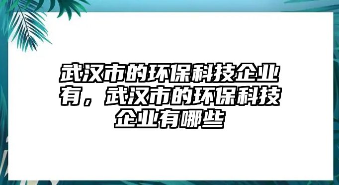 武漢市的環(huán)保科技企業(yè)有，武漢市的環(huán)保科技企業(yè)有哪些