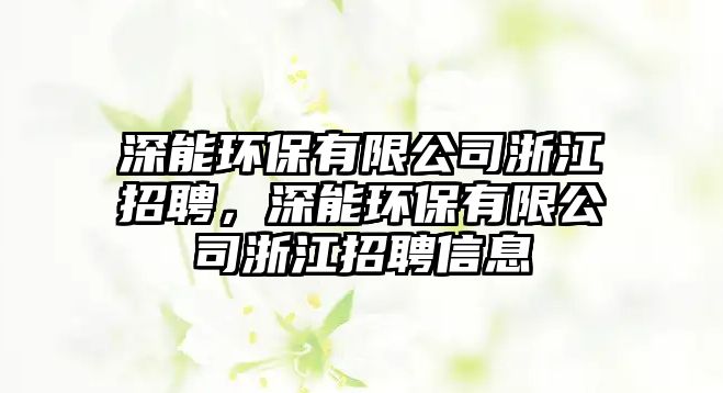 深能環(huán)保有限公司浙江招聘，深能環(huán)保有限公司浙江招聘信息