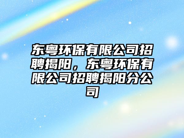 東粵環(huán)保有限公司招聘揭陽，東粵環(huán)保有限公司招聘揭陽分公司