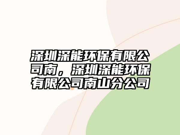 深圳深能環(huán)保有限公司南，深圳深能環(huán)保有限公司南山分公司