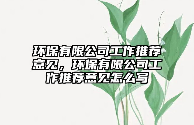 環(huán)保有限公司工作推薦意見(jiàn)，環(huán)保有限公司工作推薦意見(jiàn)怎么寫