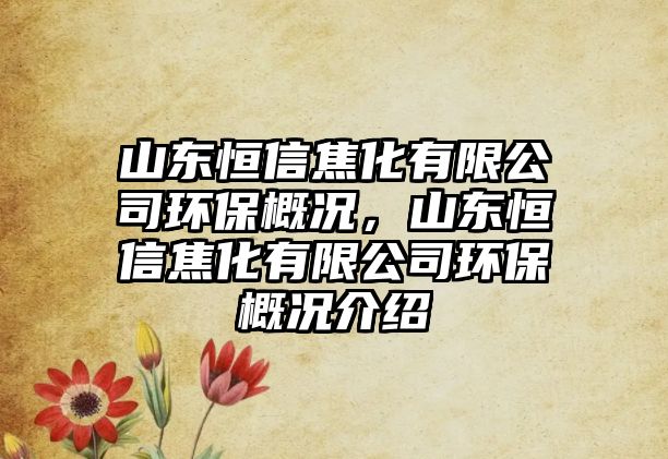 山東恒信焦化有限公司環(huán)保概況，山東恒信焦化有限公司環(huán)保概況介紹