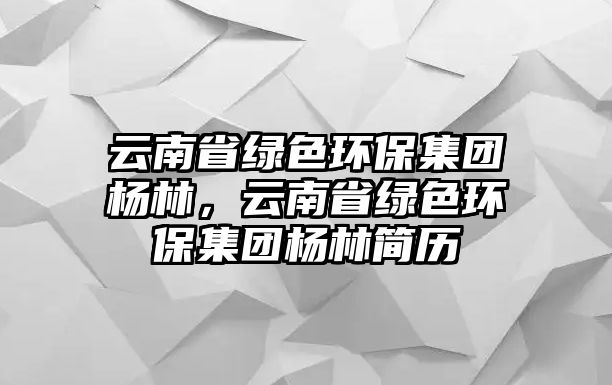 云南省綠色環(huán)保集團(tuán)楊林，云南省綠色環(huán)保集團(tuán)楊林簡歷