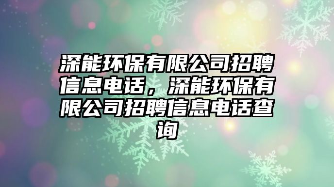 深能環(huán)保有限公司招聘信息電話，深能環(huán)保有限公司招聘信息電話查詢