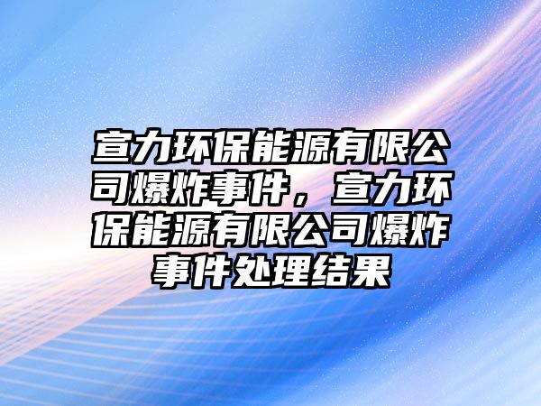 宣力環(huán)保能源有限公司爆炸事件，宣力環(huán)保能源有限公司爆炸事件處理結(jié)果