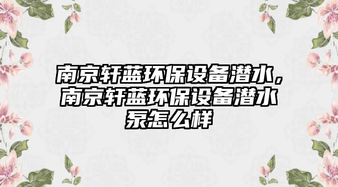 南京軒藍(lán)環(huán)保設(shè)備潛水，南京軒藍(lán)環(huán)保設(shè)備潛水泵怎么樣