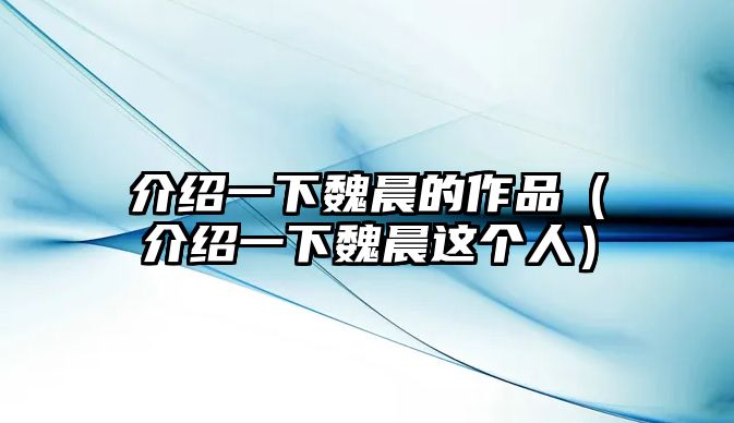 介紹一下魏晨的作品（介紹一下魏晨這個人）