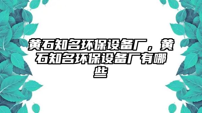 黃石知名環(huán)保設(shè)備廠，黃石知名環(huán)保設(shè)備廠有哪些