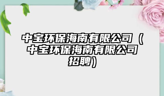 中寶環(huán)保海南有限公司（中寶環(huán)保海南有限公司招聘）