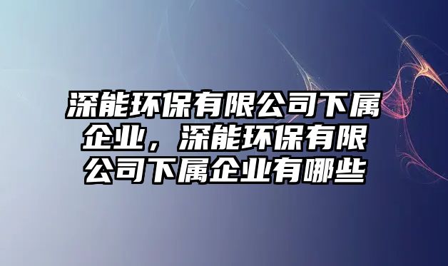 深能環(huán)保有限公司下屬企業(yè)，深能環(huán)保有限公司下屬企業(yè)有哪些