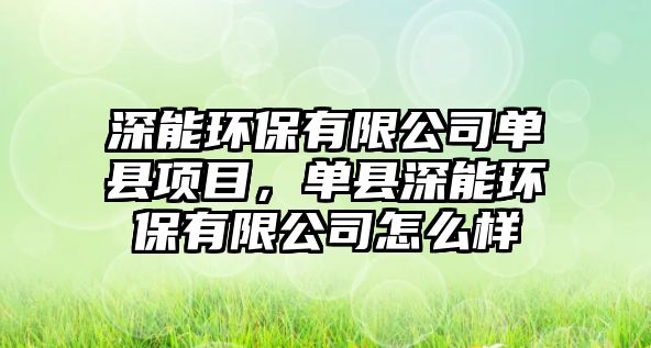 深能環(huán)保有限公司單縣項目，單縣深能環(huán)保有限公司怎么樣