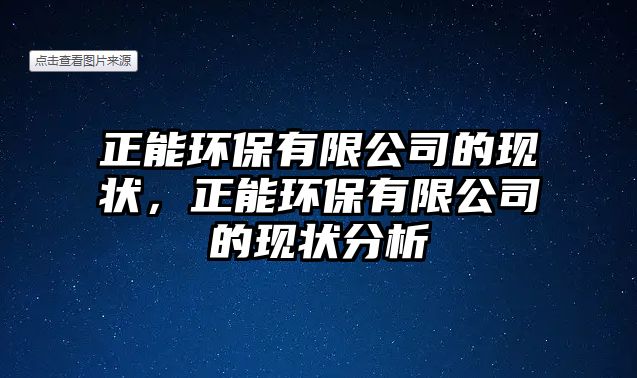 正能環(huán)保有限公司的現(xiàn)狀，正能環(huán)保有限公司的現(xiàn)狀分析