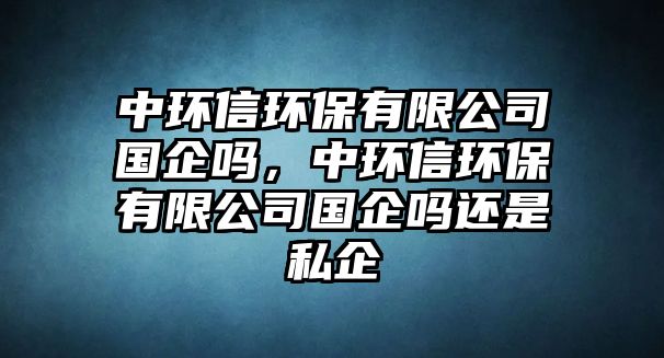 中環(huán)信環(huán)保有限公司國(guó)企嗎，中環(huán)信環(huán)保有限公司國(guó)企嗎還是私企