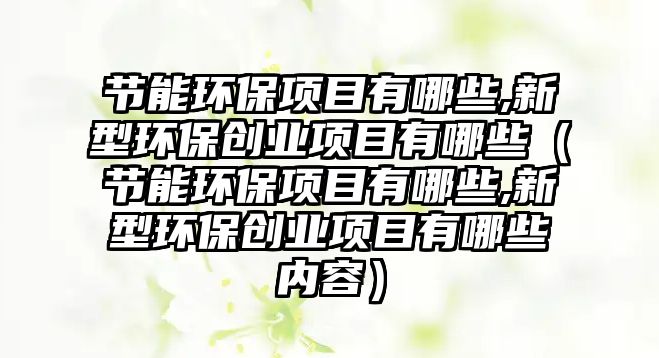 節(jié)能環(huán)保項(xiàng)目有哪些,新型環(huán)保創(chuàng)業(yè)項(xiàng)目有哪些（節(jié)能環(huán)保項(xiàng)目有哪些,新型環(huán)保創(chuàng)業(yè)項(xiàng)目有哪些內(nèi)容）